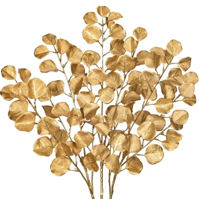 Productafbeelding van Set van 3 kunstplanten van goudkleurige eucalyptus, kunsttakken, kerstdecoratie, droogbloemendecoratie voor thuis, kerstboomversiering, nieuwjaarsdecoratie, feestelijke tafeldecoratie