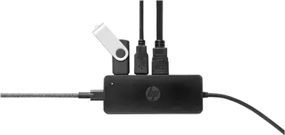 Imagen del producto de Hub de viaje USB-C G2 de HP, cable, USB 3.2 Gen 1 (3.1 Gen 1) Type-C, negro, fabricado en China, 107 mm, 41 mm