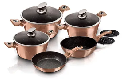 Obrázek produktu pro Sada nádobí Berlinger Haus Rose Gold 10dílná indukční nepřilnavá hliníková pánev Rose Gold