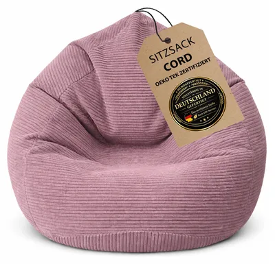 Produktbild von BuBiBag Cord Drop Gaming Sitzsack XXL Erwachsene Indoor – Bean Bag Cord Sessel Tropfenform mit Rückenlehne, EPS-Füllung | Lavendel 95x120 cm