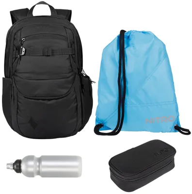 Produktbild von Schulrucksack Jungen Schultasche 4 Teile Set Nitro Future Hero Rucksack inkl. Mäppchen Box, Sportbeutel, Trinkflasche schwarz uni True Black +rtmf