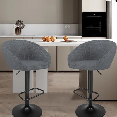 Produktbild von Barhocker 2er-Set Barstuhl aus Leinen Tresenstuhl Küchenhocker Drehhocker mit Rücklehne Dunkelgrau