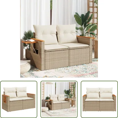 Produktbild von The Living Store Gartensofa mit Kissen 2-Sitzer Beige Poly Rattan