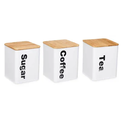 Image de Kinvara Set deJars 3 pièces White Natural Metal Bamboo 1.5 ml