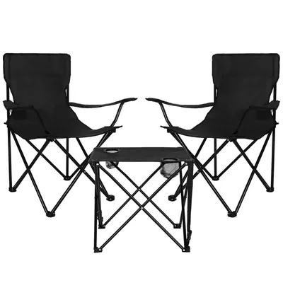 Produktbild von Springos® Campingmöbel Set Klapptisch + 2 Campingstühle Anglerstuhl Balkon Camping Schwarz
