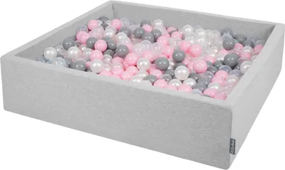 Obrázok produktu pre KiddyMoon 120x30cm/200 loptičiek ∅ 7cm Štvorec Detské penové loptičky  vyrobené v EÚ, Svetlo sivá: Perleťovo Sivá Priehľadná Púdrová Ružová