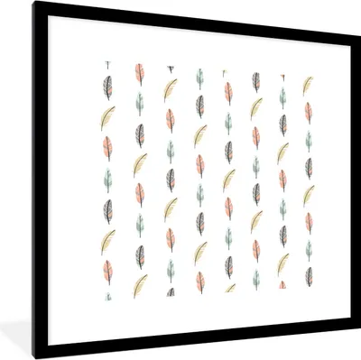 Produktbild von MuchoWow® MuchoWow® Gerahmtes Poster Federn - Muster - Pastell 40x40 cm - Poster mit zchwarzem Bilderrahmen - Poster - Plakat im Rahmen