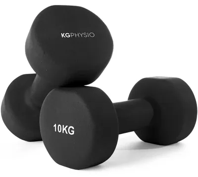Imagen del producto de Juego de mancuernas de 2 x 10 kg, con revestimiento de neopreno, agarre antideslizante, 22 cm de longitud, color negro