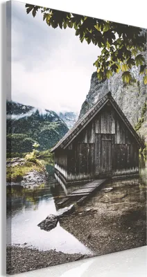 Produktbild von Vlies Leinwandbild - House in the Mountains (1 Part) Vertical 40x60 cm Landschaften c-B-0535-b-a