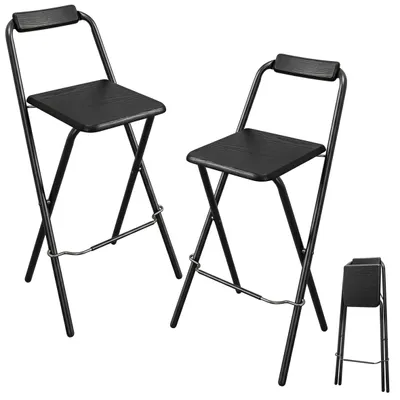 Produktbild von Barhocker klappbar schwarz Belastbarkeit bis 110 kg - 2er Set - Holz Tresenhocker faltbar mit Holz Sitzfläche und Klappsicherung