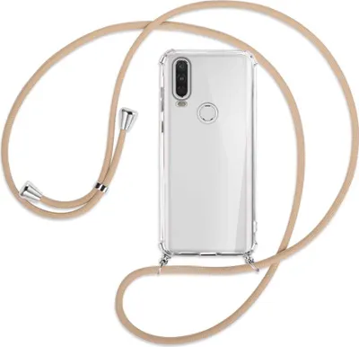 Produktbild von Handykette Backcover-Schutzhülle mit Band (Metall silberfarben) für Motorola One Action - beige