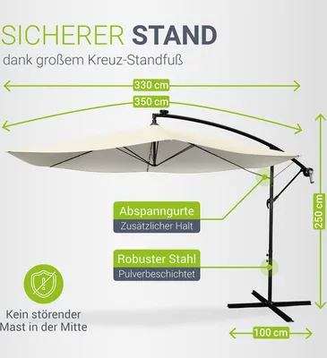Kidsgigglz Sonnenschirm Großer 350cm Mit Kurbel, UV Schutz 50 Neigbar, Aluminium Marktschirm, Strandschirm Ohne Staender, Garten Sonnenschutz, Mit Tragetasche, Beige Sonnenschutz 4772495113