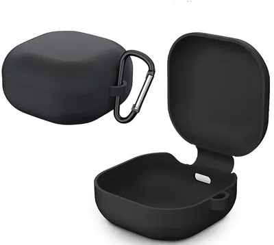 Image de Housse en silicone compatible avec les écouteurs Samsung Buds Live - Étui en silicone noir - Livré avec un mousqueton - Coque de protection pour les écouteurs Samsung Galaxy Buds Live