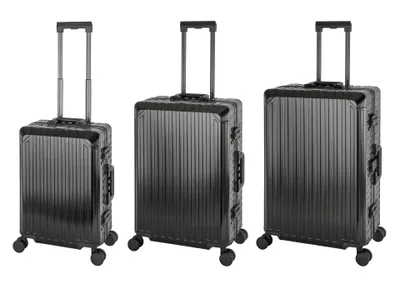 Produktbild von Travelhouse Tokyo Alu Reisekoffer  Reise Trolley 3er Set (Schwarz, Handgepäck, Mittlerer und Großer Koffer Set)