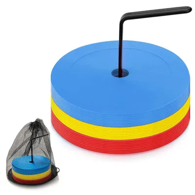 Produktbild von Solidchoice – Set mit 24 Markierungsscheiben für Fußballtraining, 15 cm Durchmesser, mit Organizer-Halterung