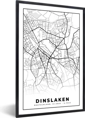 Produktbild von MuchoWow® Gerahmtes Poster Stadtplan - Karte - Dinslaken - Karte 40x60 cm - Poster mit Schwarzem Bilderrahmen Wandposter Rahmen Foto Bilder - Papierdruck - Wandbilder