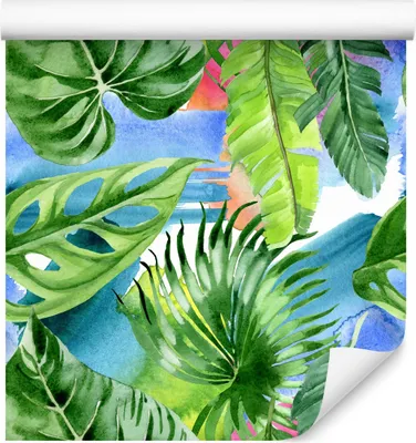 Produktbild von 10m VLIES TAPETE Rolle Tropische Blaetter Bunter Aquarellhintergrund 6550