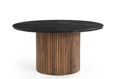 Produktbild von Marmoholz - Roma Couchtisch rund Ø80 cm x H40 cm aus schwarzem Marmor und braunem Massivholz – eleganter Beistelltisch im modernen Design