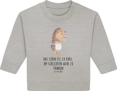 Produktbild von Mr. & Mrs. Panda Organic Baby Pullover Igel Wein 24. - 36. Monat - Heather Grey - Geschenk, Spruch, Rotwein, Bullover, Weißwein, Lustige Sprüche, Weinliebhaber, Weinglas