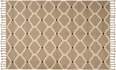 Produktbild von BELIANI Teppich Beige / Schwarz Jute und Baumwolle Rechteckig 200 x 300 cm Geometrisches Muster Fransen Handgewebt Boho Kurzhaar für Fußbodenheizung