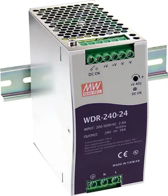 Produktbild von MEANWELL WDR-240-24, DC AC Hutschienen-Netzteil, DIN, 240W 24V 10A