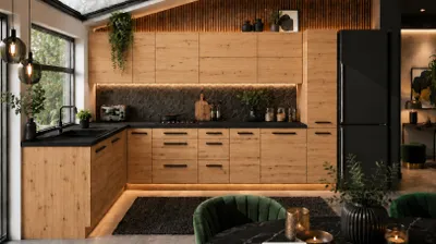 Produktbild von Eckküchenzeile 330x210 cm L-Form Winkelküche Küchenblock Einbauküche ohne Arbeitsplatte, LETANO Lovo 16 Artisan Eiche mit Push-To-Open