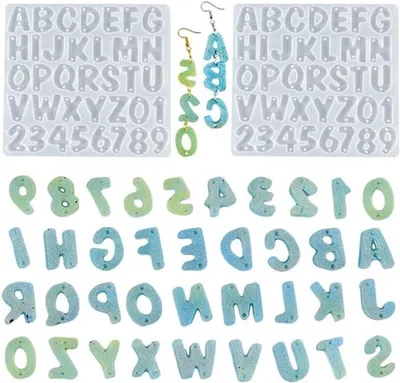 2 Stück Silikonformen für Buchstaben und Zahlen - DIY Anhänger, Epoxidharz-Gießformen und Resin Craft Formen mit Löchern für