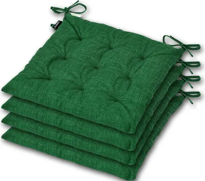A stack of green seat cushions.