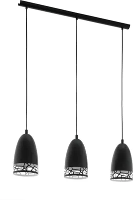 Produktbild von EGLO Hängelampe SAVIGNANO, Esstisch Pendelleuchte 3-flammig, mit Cut-Outs, Esszimmerlampe aus Stahl in Schwarz und Weiß, Hängeleuchte mit E27 Fassung