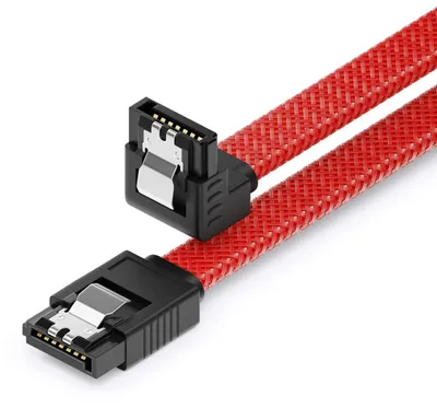 Produktbild von deleyCON SATA 3 Nylon Kabel 60cm 90° gewinkelt 6 Gbit/s - Rot