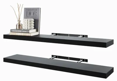 Produktbild von Schwebende Regale, 80 cm, schwarze Holzwandregale mit unsichtbaren Halterungen, 2er-Set, Wanddekoration für Schlafzimmer, Badezimmer, Wohnzimmer und Küche
