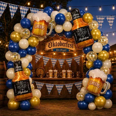 Produktbild von Luftballons Geburtstag Blau Gold 108 Stück Set mit Bierkrug Folienballons für Männerparty