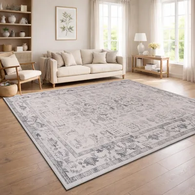 Immagine prodotto di Tappeto da salotto vintage boho moderno a pelo corto lavabile antiscivolo argento dimensioni 160x220 cm