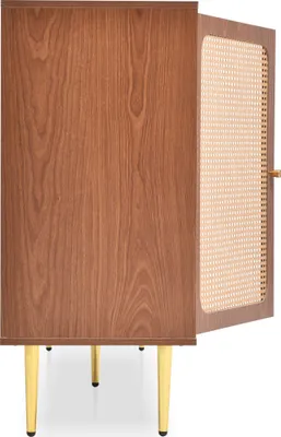 Produktbild von okwish Kommode mit 2 Türen und 3 Schubladen, Rattan Türkommoden mit Schubkasten, Verstellbare Ablage, für Wohnzimmer Schlafzimmer, H90/B150/T40 cm