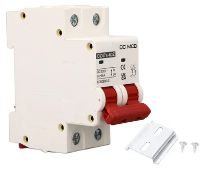 Productafbeelding van DC stroomonderbreker 500V 63A met DIN-rail, kortsluitbeveiliging en lichtboogonderbreking