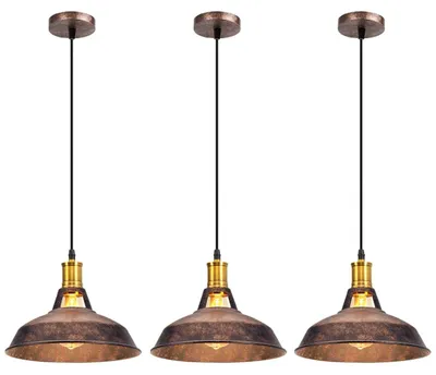 Obrázok produktu pre 3 kusy závesných svietidiel, industriálny štýl, retro dizajn, kovové, výška 27 cm, vintage stropné svietidlo, pätica E27, stropné osvetlenie vhodné do jedálne, obývačky, spálne, reštaurácie