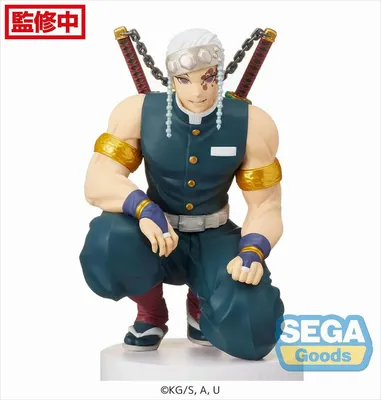 A figure of Tengen Uzui from Demon Slayer is posed in a crouching stance on a white base.