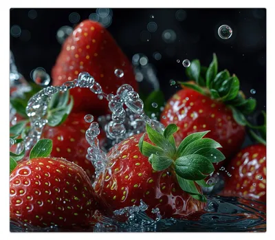 Produktbild von Spritzschutz Herdabdeckplatte Schneidebrett aus Glas Frische Erdbeeren 1-Teilig (60x52cm)