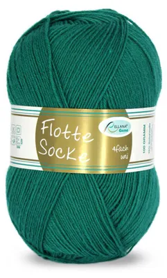 A ball of teal yarn with a label wrapped around it.