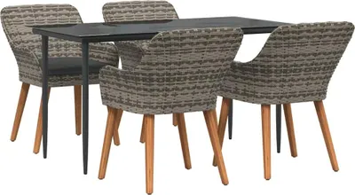 Produktbild von vidaXL Garten Essgruppe mit Kissen 5 pcs Grau Poly-Rattan