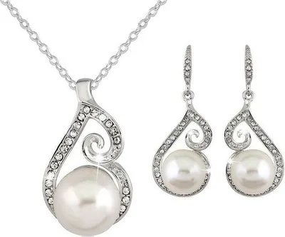 Zdjęcie produktu dla Naszyjnik Naszyjnik z pereł Rhinestone Zestaw biżuterii Kolczyki Perły Biżuteria ślubna