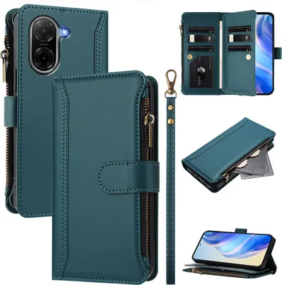Obrázek produktu pro Pouzdro pro Xiaomi Redmi A5 4G, zipem, peněženkovéPolyuretankožené flip pouzdro s kapsami na karty, stojánkem a poutkem na ruku zelený