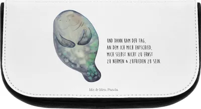 Produktbild von Mr. & Mrs. Panda Make-Up Tasche Seekuh Happy - Weiß - Geschenk, Respekt, Waschtasche, Kulturtasche, Seekühe, Freundin, Meer, Kosmetikbeutel, Täschchen, Achtsamkeit