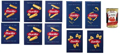 Produktbild von Barilla Pasta Mix 10x500g (Fusilli, Penne, Tortiglioni, Farfalle, Pasta Mista) Vorratspack – 5 kg Familienpaket + Italian Gourmet polpa