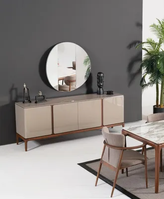 Produktbild von Wohnzimmer Anrichte mit Spiegel Garnitur Ess Holz Neu Stil Modern