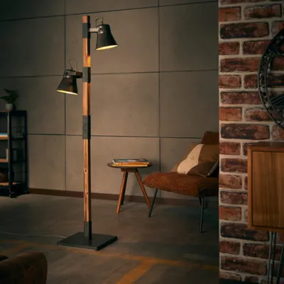 Obrázok produktu pre Čierna rustikálna stojacia lampa, 2 svetlá, 2x pätica E27, max. 10 W