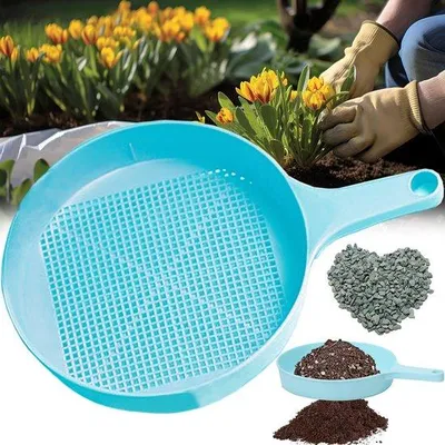 Image de Ibenzoa® : Tamis en plastique robuste pour le jardin et le compost, avec une poignée ergonomique, de forme ronde – idéal pour les sols fins et le sable