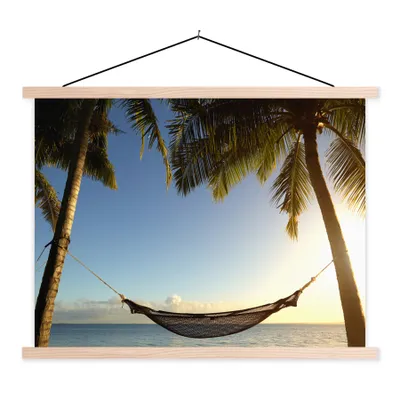 Produktbild von MuchoWow® Textilposter Strand - Hängematte - Palmen 40x30 cm mit holzfarbenen Rahmen - Bilder