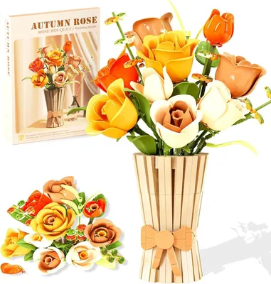Produktbild von Rosen-Bauset Blumenstrauß mit Vase botanische Kollektion Valentinstag Geschenk