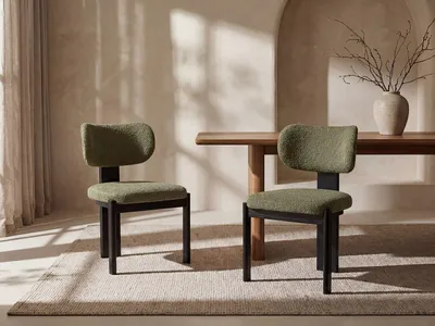 Produktbild von Stuhl 2er-Set - Bouclé-Stoff & Kautschukholz - Schwarz & Khaki - WILANA